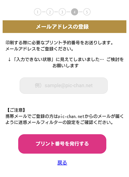 画面サンプル：メールアドレス入力